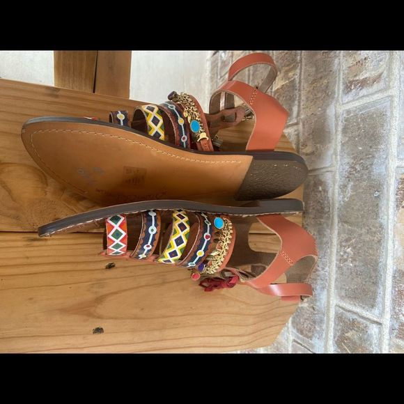 New Sam Edelman Linny Gladiator Sandals bohemian tassel painted jewel … - Picture 9 of 11